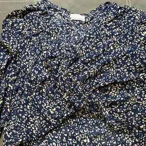 Urban Outfitters Navy and Beige Print Blouse